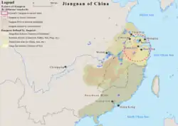 Map showing different definitions of areas south of the lower Yangtze