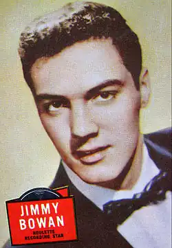 Trading card photo of Bowen in 1957; his last name is misspelled on the card.