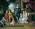 George III and his family depicted in 'Vandyke dress' with the Tudor Crown by Johan Zoffany, 1770