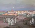Women, wearing white on their way to Rabat, Morocco, painting by La Nézière, 1916