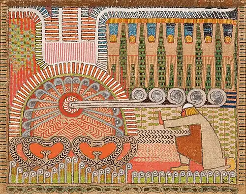 Image 16Sampo, a magical artifact of indeterminate type constructed by Ilmarinen that brought riches and good fortune to its holder, in the Finnish epic poetry Kalevala (The Forging of the Sampo, Joseph Alanen, 1911) (from List of mythological objects)