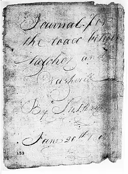 Handwritten document; title page reads "Journal for the road between Natchez and Nashville, by Stockley Hays, June 20, 1807"