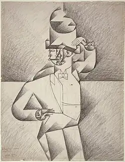 Juan Gris, 1911, Study for "Man in a Café", black crayon on laid paper, 55.9 × 41.9&nbsp;cm, Philadelphia Museum of Art. Exposició d'Art Cubista, 1912