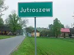 Street and road sign of Jutroszew