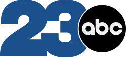 The number 23 in a thick sans serif in blue, with the numbers touching, and the ABC logo — a dark gray disc with lowercase letters "abc" — overlapping it on the right.