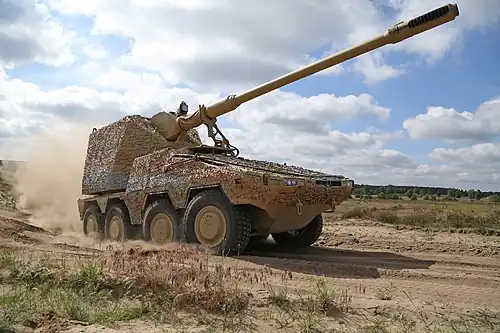 The Boxer Remote-Controlled Howitzer 155&nbsp;mm (RCH 155) mounts a version of KNDS' Artillery Gun Module (AGM)
