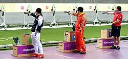 The Men's ISSF 10 meter air pistol final in the 2012 Summer Olympics