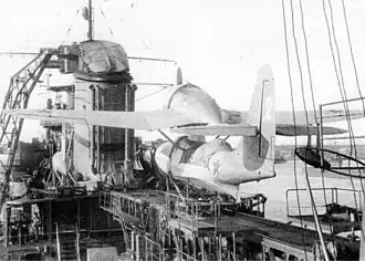 A Black Sea Fleet Air Force Beriev KOR-2 flying boat is on the Molotov's catapult, 1941