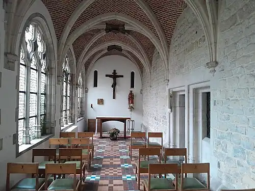 The small, heavily restored 15th-century cloister, converted into a chapel in the mid-20th century