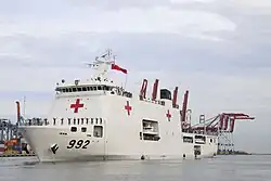KRI dr. Radjiman Wedyodiningrat (992) departing from Indonesian Navy Military Sealift Command (Kolinlamil) Naval Base, Jakarta to El-Arish, Sinai, Egypt, 18 January 2024.