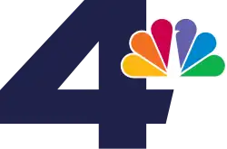 A wide sans serif 4 with the NBC peacock logo superimposed on it.