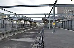 The open space between two platforms