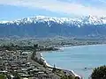 Town of Kaikoura with Seaward Kaikoura Range in background.
