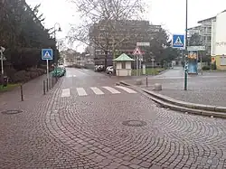 A street in Darmstadt, Germany, in the 2000s paved with setts.