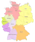 Map of the ten fourth-tier Oberligen (1994-2004)
