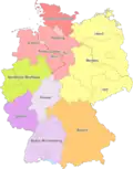 Map of the twelve fifth-tier Oberligen (2008-2010)