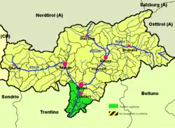 Überetsch-Unterland district (highlighted in green) within South Tyrol