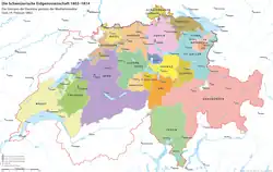 Switzerland after Act of Mediation, during Napoleonic Era, until 1815.