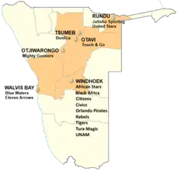 Map of the Namibia Premier League 2014/15 Season