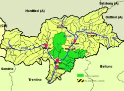 Salten-Schlern district (highlighted in green) within South Tyrol