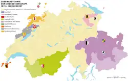 Multicolored map, with symbols