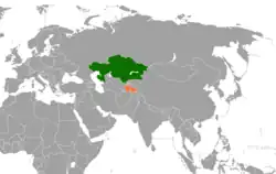 Map indicating locations of Kazakhstan and Tajikistan