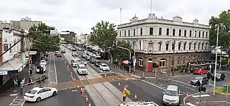 View of Racecourse Road from Newmarket railway station platform in 2022