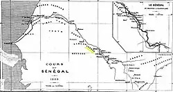 1889 map of the Senegal River, with Khasso highlighted.