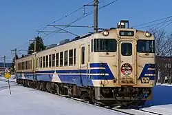 KiHa 48 519 in February 2021, Gono livery on Ōu Main Line