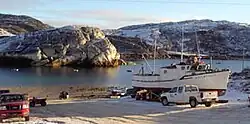 Boat launch in Kimmirut. The "heel" can be seen to the left. 2006