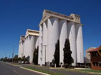 The peanut silos in Haly Street are the town's tallest structures and most visible landmark
