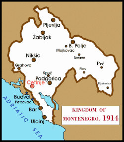 Kingdom of Montenegro in 1914 zoomed in the map with some cities