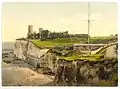 A painting of Kingsgate Castle and the bay, dated between 1890 and 1900