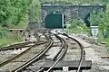 The railway tunnel to both Rice Lane and Walton, viewed from the end of the platform