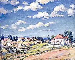 "Landscape with Houses and Bridge," 1910, oil on canvas.