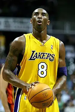 Image 4Kobe Bryant, Los Angeles Lakers shooting guard, stands ready to shoot a free throw during a pre-season game against the Golden State Warriors in October 2005