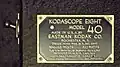 A Kodak Kodascope Eight Model 40 manufacturer plate.