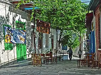 Alley with grapevine-covered pergola, Koilani, Cyprus