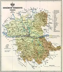 Map of Komárom county in the Kingdom of Hungary (1891)