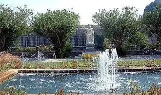 View of the fountain in the square.