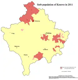 Serb-populated areas (in red) in Kosovo, 2011