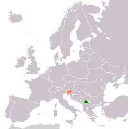 Map indicating locations of Kosovo and Slovenia