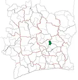 Location in Ivory Coast. Kouassi-Kouassikro Department has retained the same boundaries since its creation in 2012.