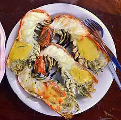 Grilled giant river prawns in Thai cuisine, each (whole) prawn weighing around 500 g