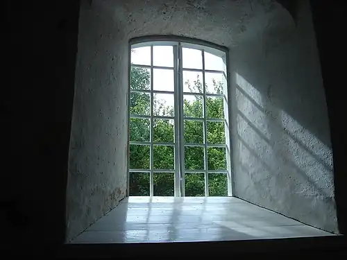 View of a window (and the 1.34-metre (4&nbsp;ft 5&nbsp;in) thick walls)