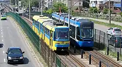 Rapid trams of Kyiv Light Rail on the Pravoberezhna (Right-bank) Line