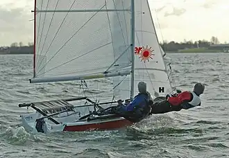 A Laser 4000 sailing upwind