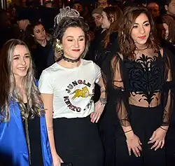 The members of L.E.J. in 2017 at the Globes de Cristal Awards ceremony. From left to right: Elisa Paris, Juliette Saumagne, Lucie Lebrun
