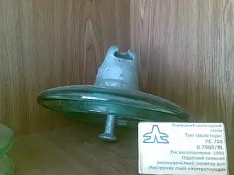 Suspended glass disc insulator unit used in suspension insulator strings for high voltage transmission lines