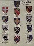 Names and coats of arms of the French knights who participated in the challenge of Barletta on 13 February 1503.